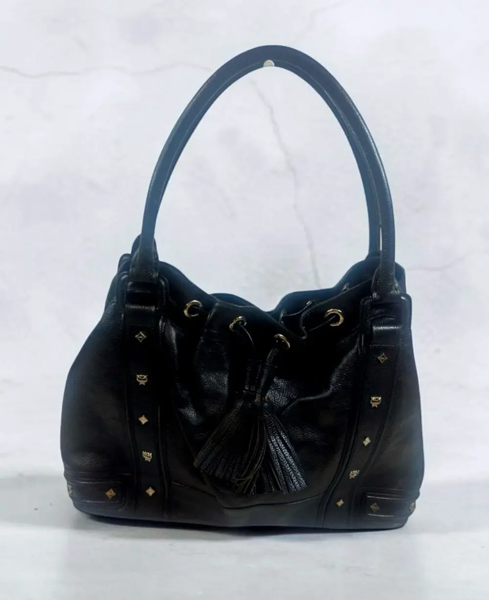 MCM Black Leather Hobo Bag with Tassel – Very Good Condition + Insert